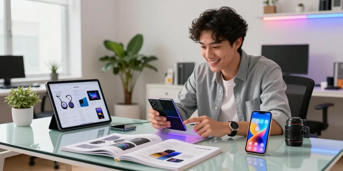 Engaging professional analyzing foldable phones 2026 in a modern workspace, showcasing tech innovation.