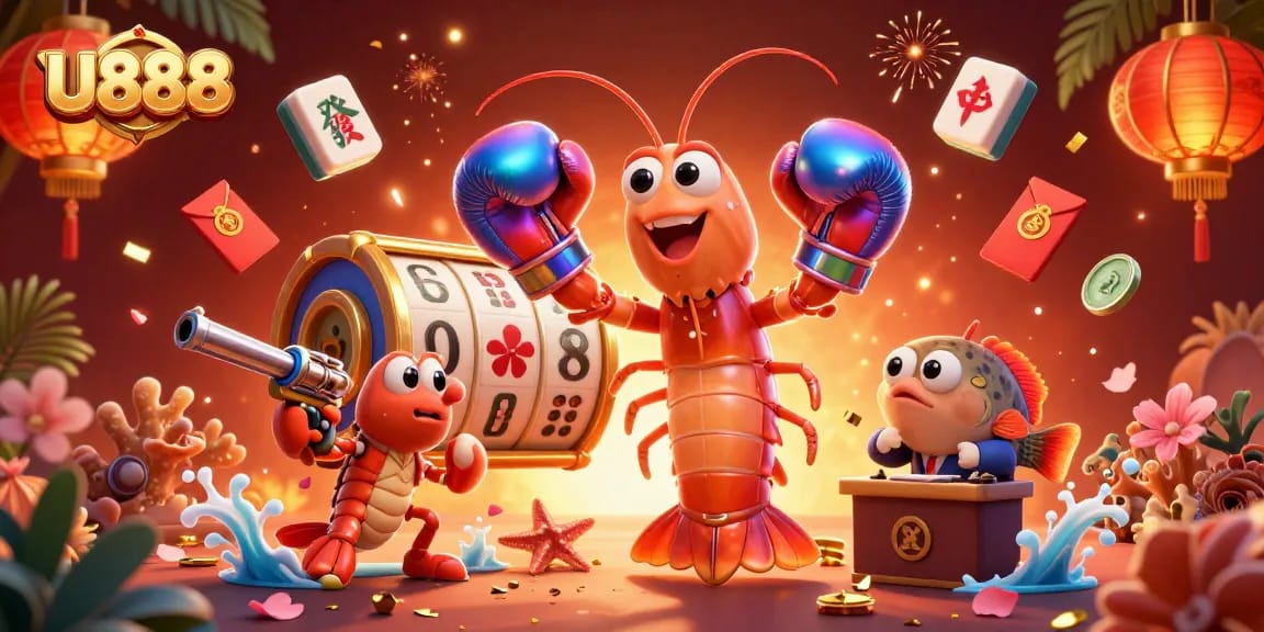 Engage in thrilling gameplay with U888's dynamic casino scene featuring vibrant characters and exciting elements.