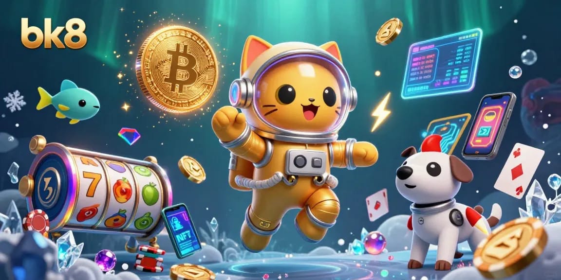 Experience the excitement of bk8 gaming with a vibrant 3D casino adventure illustration.