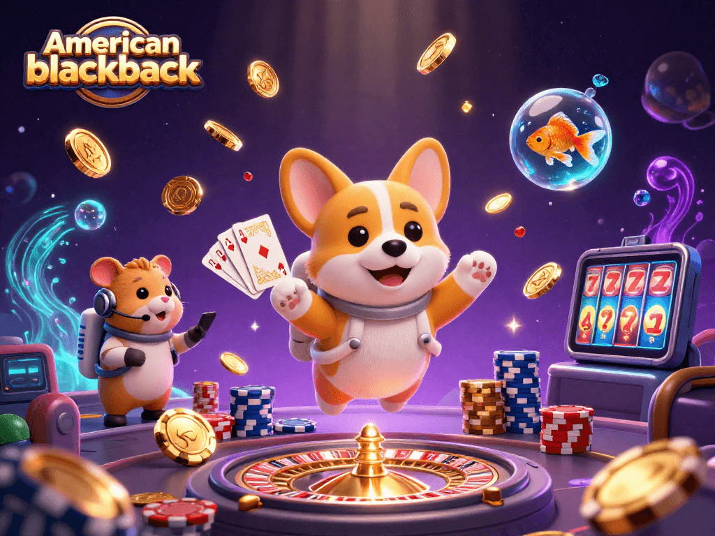 Explore the world of american-blackjack in a vibrant casino scene with engaging characters.