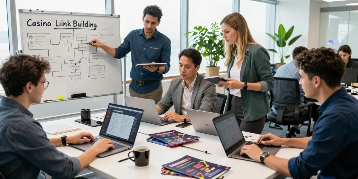 Collaboration in a digital marketing agency focused on casino PBN reseller guide strategies and innovative tactics.