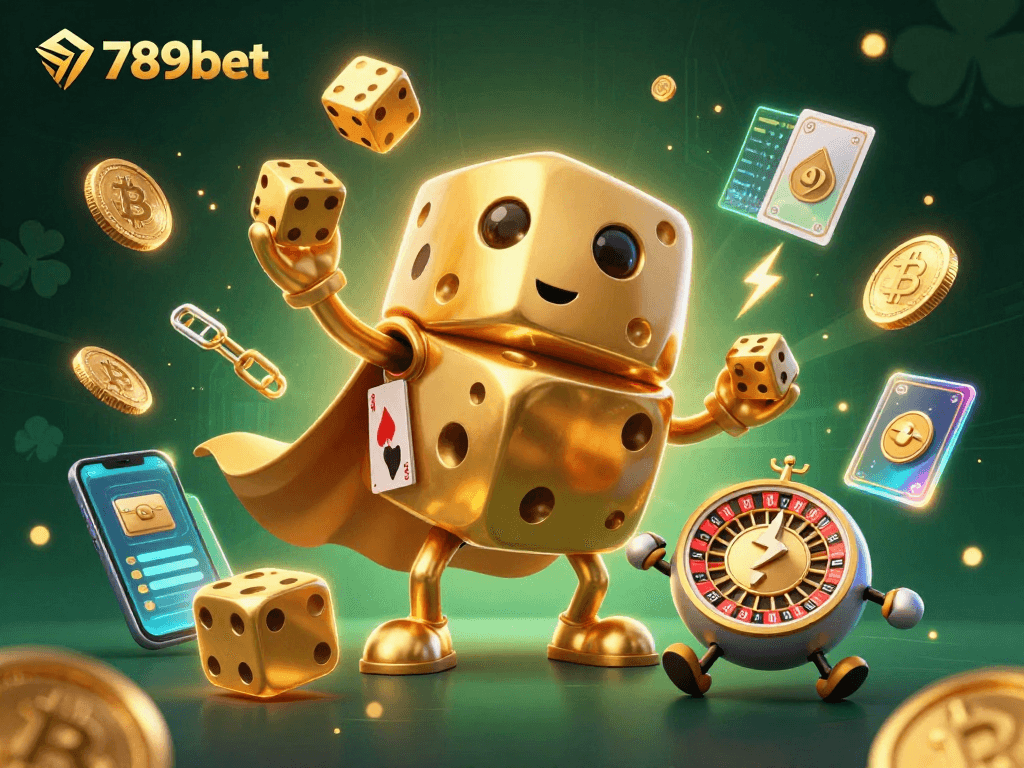 Engage in thrilling gaming adventures with 789bet's vibrant 3D casino illustration showcasing dynamic characters and crypto elements.