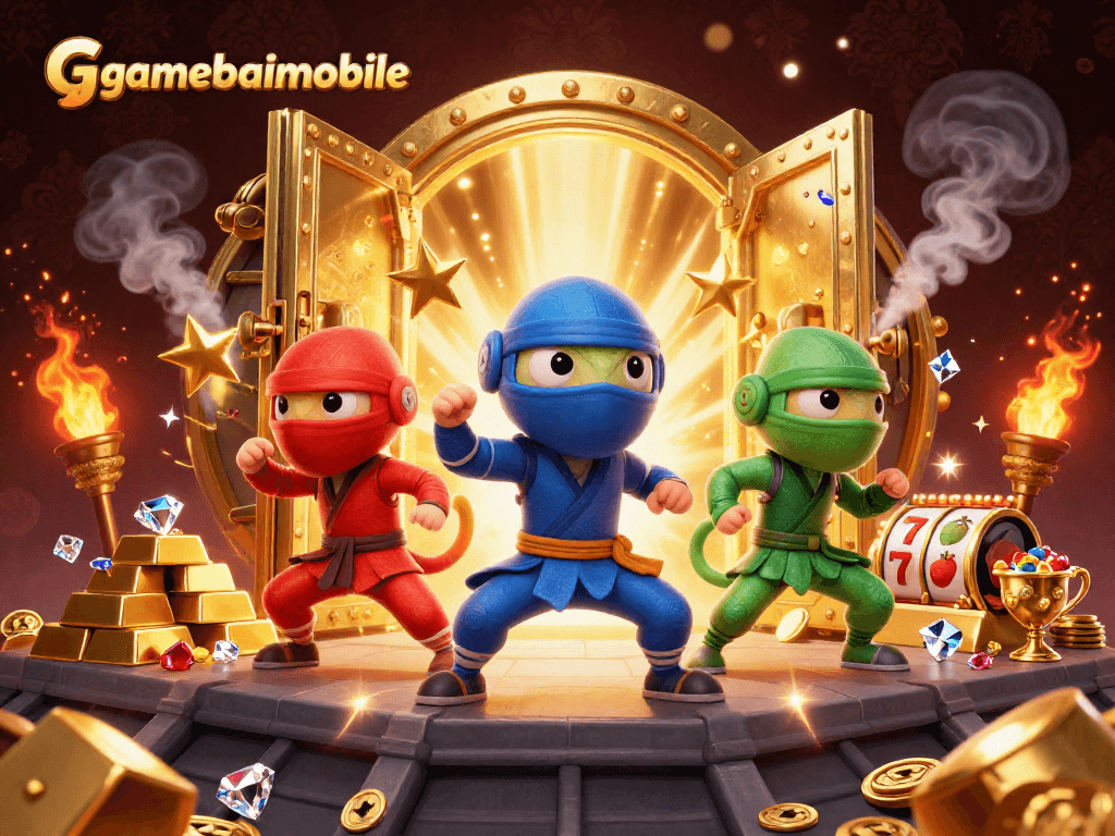 Engage with gamebaimobile’s exciting 3D casino adventure featuring chameleon ninjas and gold treasures.
