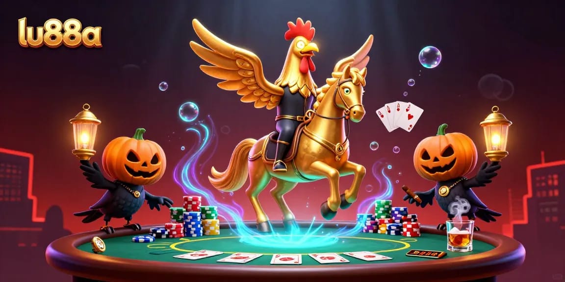 Engage in thrilling games at lu88a casino featuring a vibrant scene with golden rooster and spectacular gaming elements.