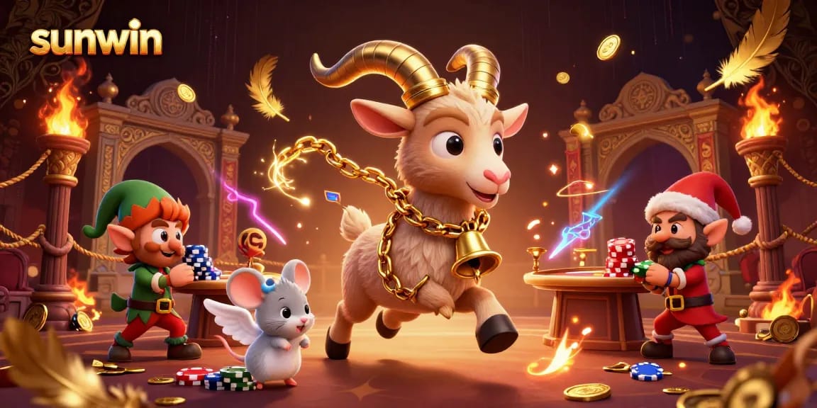 Join sunwin for action-packed gameplay featuring Krampus and festive characters in a dynamic casino.