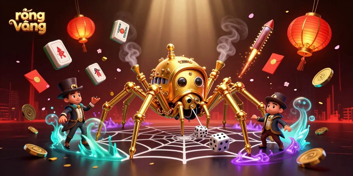 Engage with rồng vàng at a vibrant online casino featuring a golden spider and dynamic game elements.