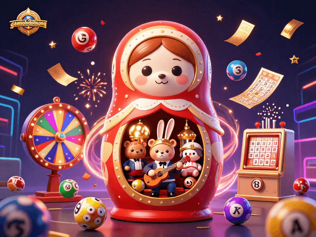 Engage with gamenohudoithuong in a dynamic 3D casino illustration featuring colorful games and lively characters.