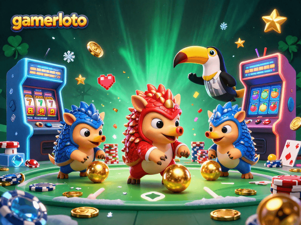 Enhance your gaming with gamerloto: Rival pangolins immerse in a vibrant casino showdown.