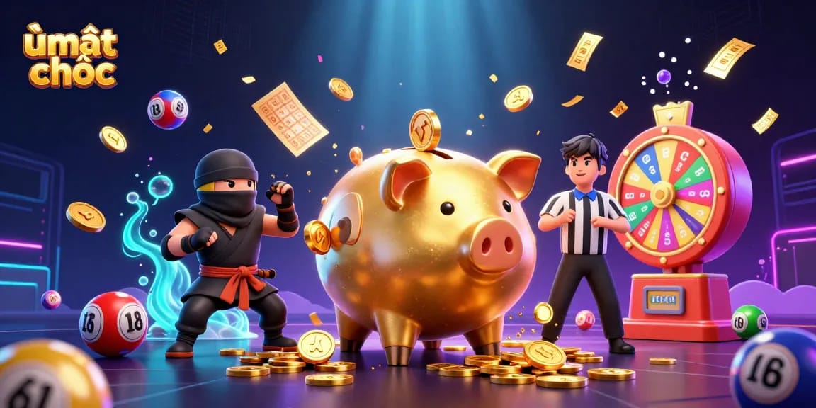 Experience the excitement of ù mạt chược with a dynamic scene featuring lively casino characters and vibrant game elements.