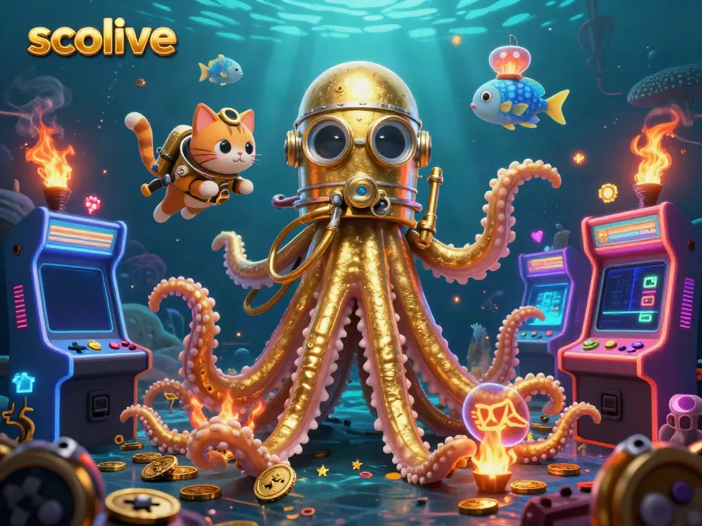 Socolive showcases a dynamic underwater scene with a kraken, diving cat, and vibrant game elements.