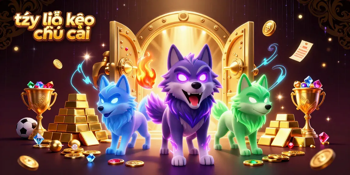 Bet on tỷ lệ kèo nhà cái amidst a vibrant 3D casino scene with spectral wolf characters.