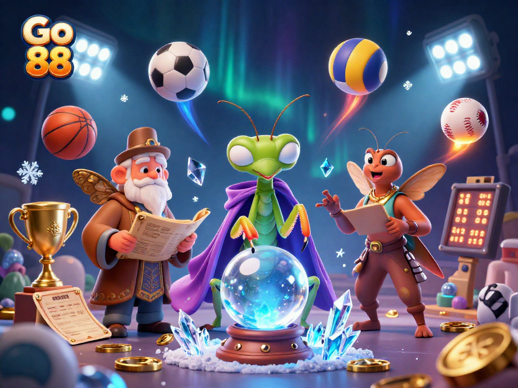 Engage with Go 88's vibrant 3D casino scene featuring mystical characters and dynamic sports elements.