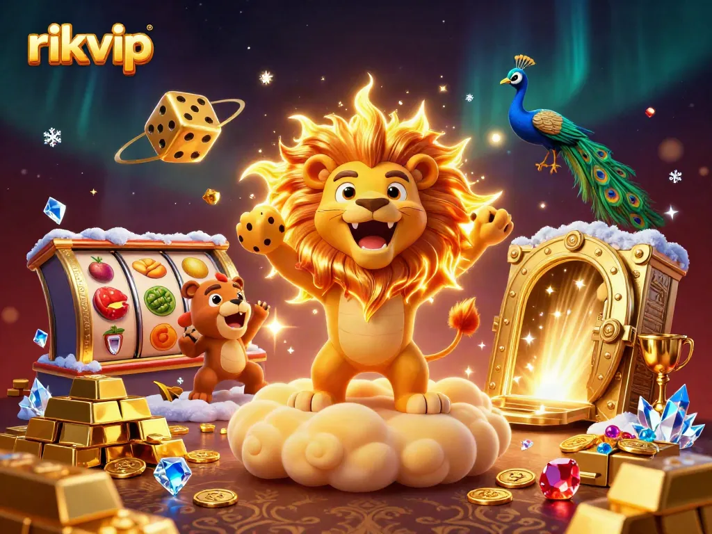 Play slots and win at Rikvip in this vibrant illustration showcasing casino delight.