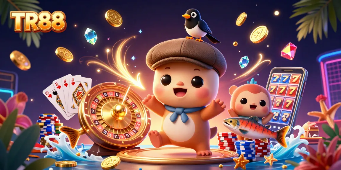 Experience gaming excitement at TR88 with playful Nessie, gold coins, and dynamic casino elements.