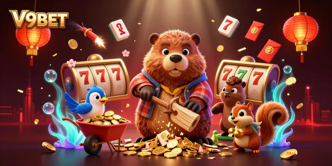 Experience thrilling slots and jackpots with V9BET in a vibrant casino setting full of lucky symbols.