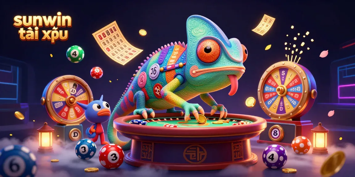 Experience thrilling sunwin tài xỉu gameplay with vibrant casino elements and a whimsical chameleon.