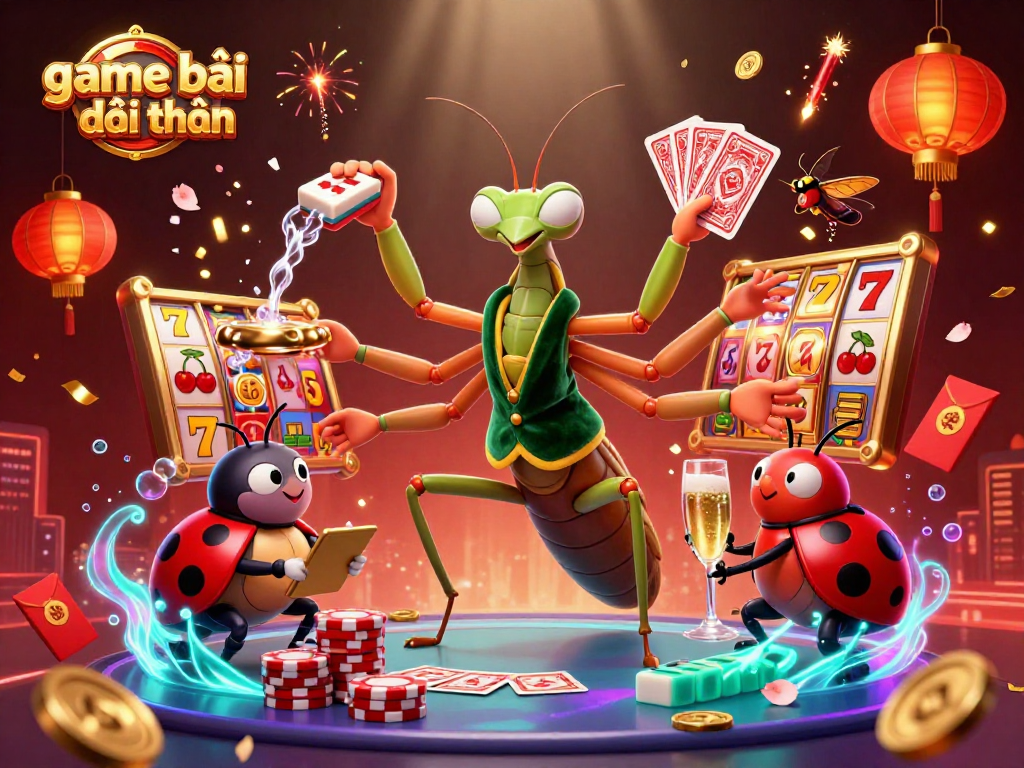 Experience the excitement of game bài đổi thưởng with an ultra-detailed 3D casino scene featuring vibrant characters and game elements.