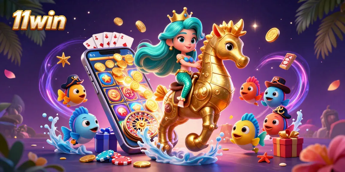 Experience thrilling gameplay on 11win's vibrant slots with a magical mermaid and seahorse scene.