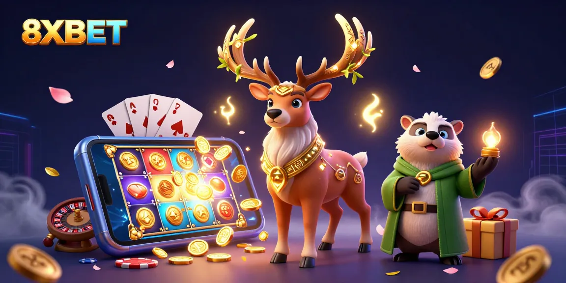 Engage with 8XBET’s immersive gaming experience featuring vibrant casino elements and dynamic characters.