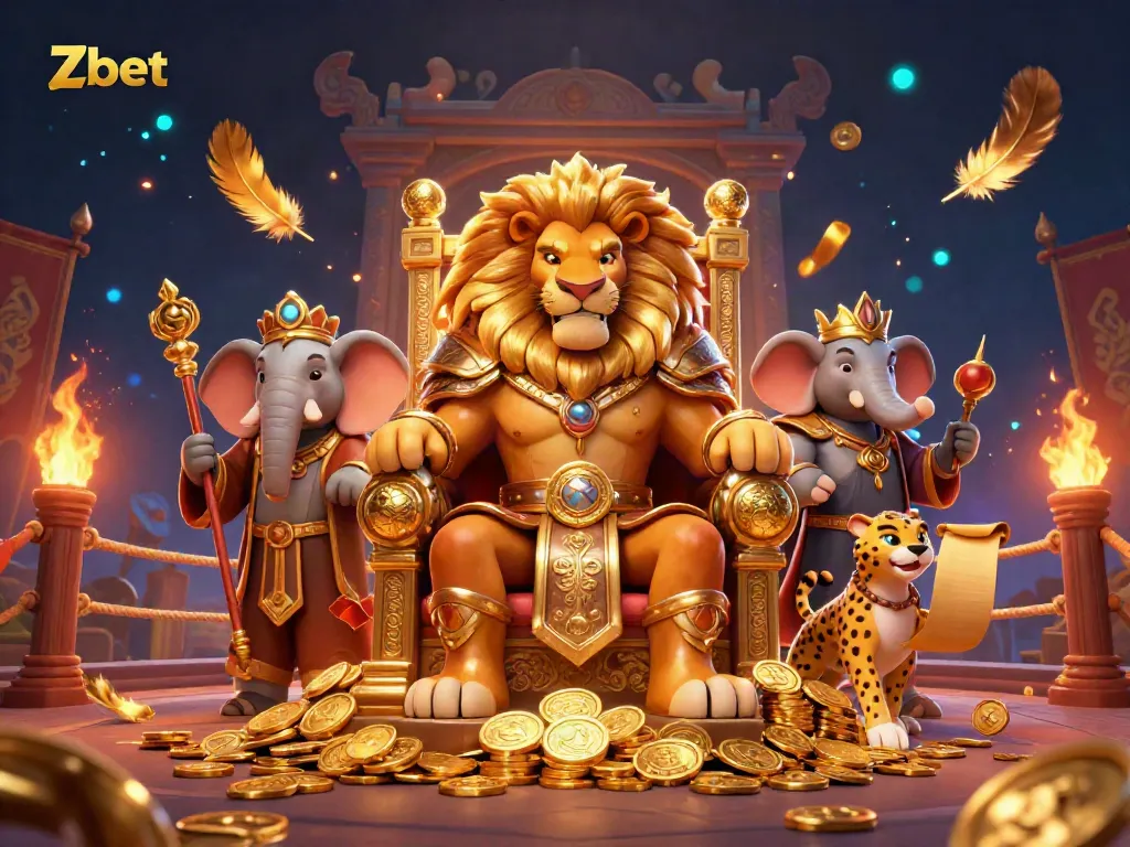 Zbet captures the thrill of online gambling with a fierce lion king, elephant advisor, and cheetah messenger.