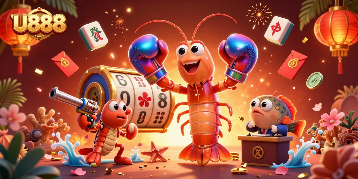 Engage in thrilling gameplay with U888's dynamic casino scene featuring vibrant characters and exciting elements.