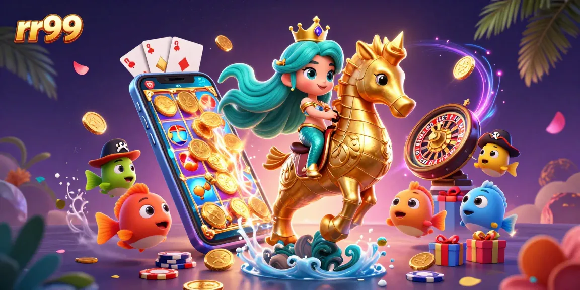 Win big with rr99 in a vibrant 3D casino adventure featuring a mermaid and seahorse.