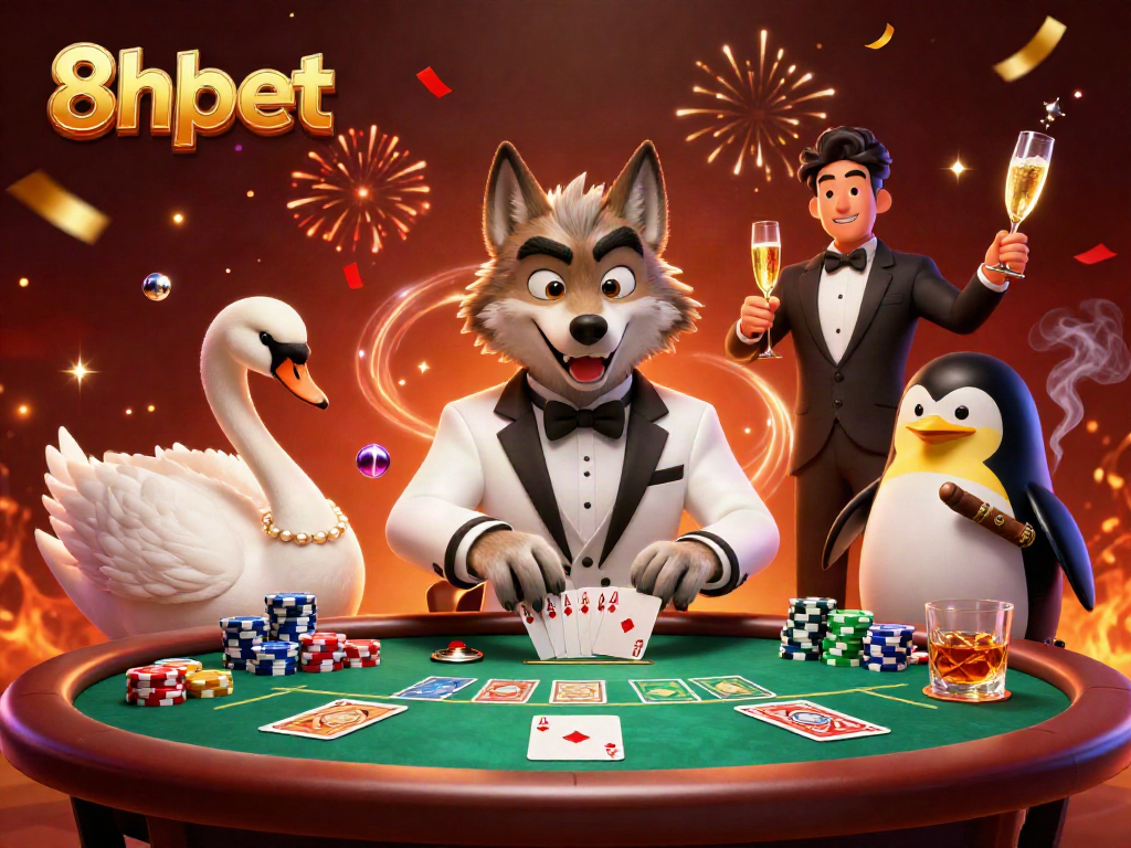 Engage with 8xbet gaming featuring stylish characters in a vibrant casino setting.