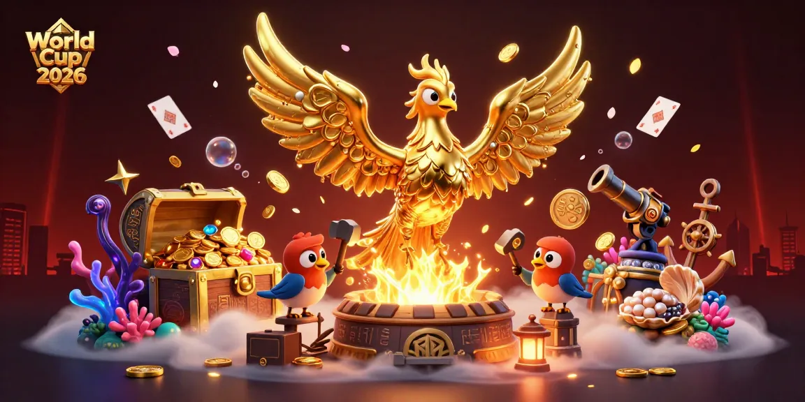 Experience thrilling World Cup 2026 gaming with golden phoenix and vibrant casino elements.