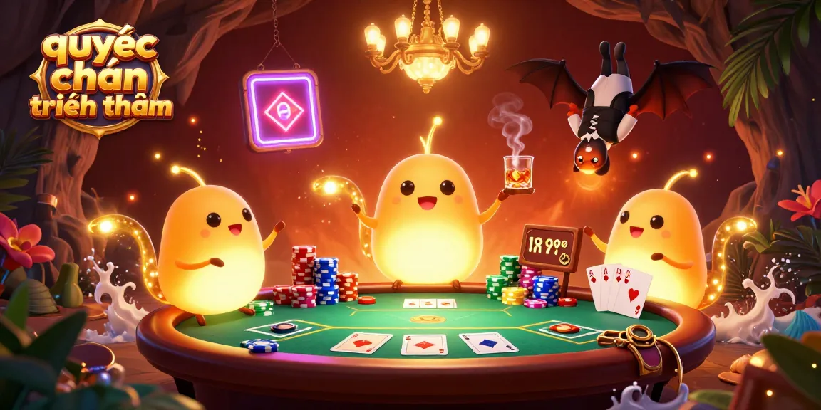 Engage in the thrilling world of quyết chiến tiền thưởng with vibrant glowworms and poker elements lighting a cave casino.