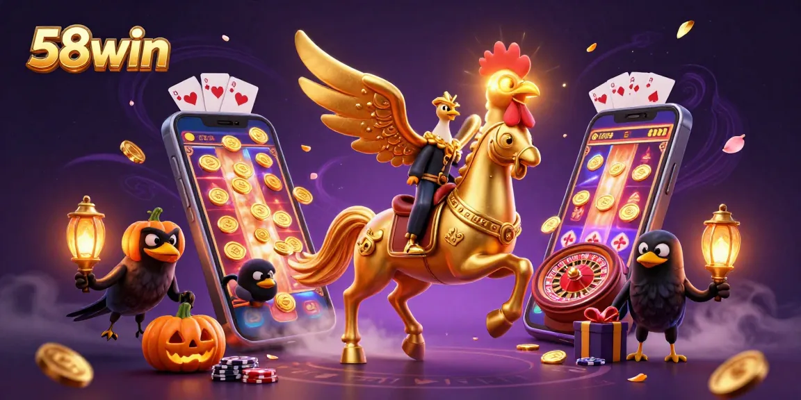 Experience thrilling gameplay with 58win's vibrant casino scene showcasing a golden rooster in action.