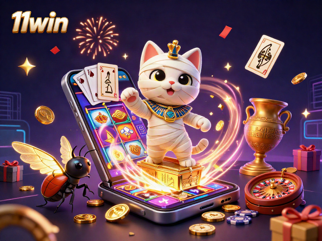 Experience thrilling gaming excitement with 11win's captivating Egyptian-themed casino scene featuring vibrant elements.