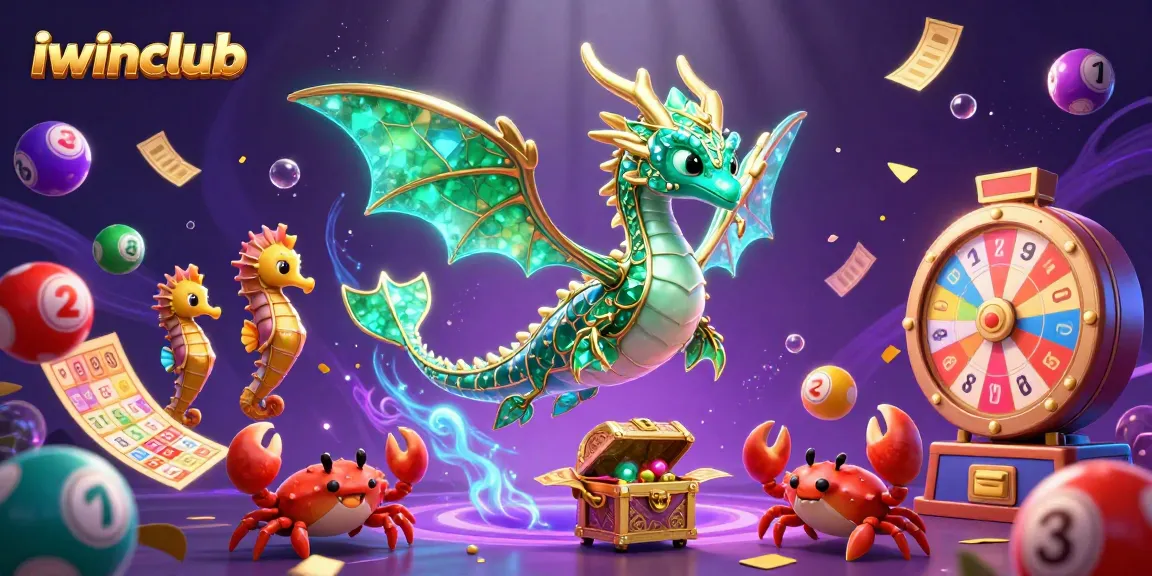 Embrace winning strategies at iwinclub with vibrant lottery balls and a magical treasure scene.