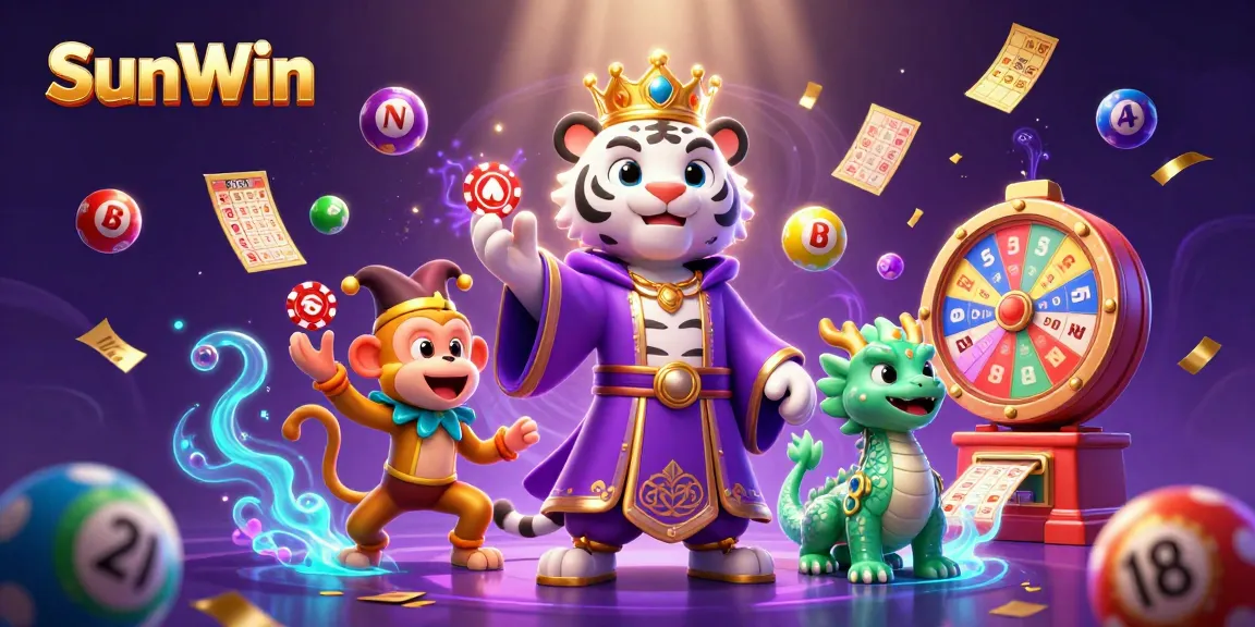 Experience the excitement of SunWin with vibrant casino elements in a colorful 3D illustration.