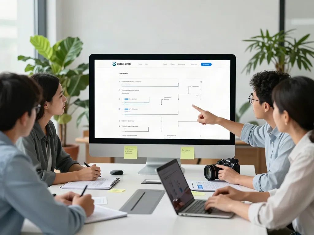 Professionals navigating a website during a training session