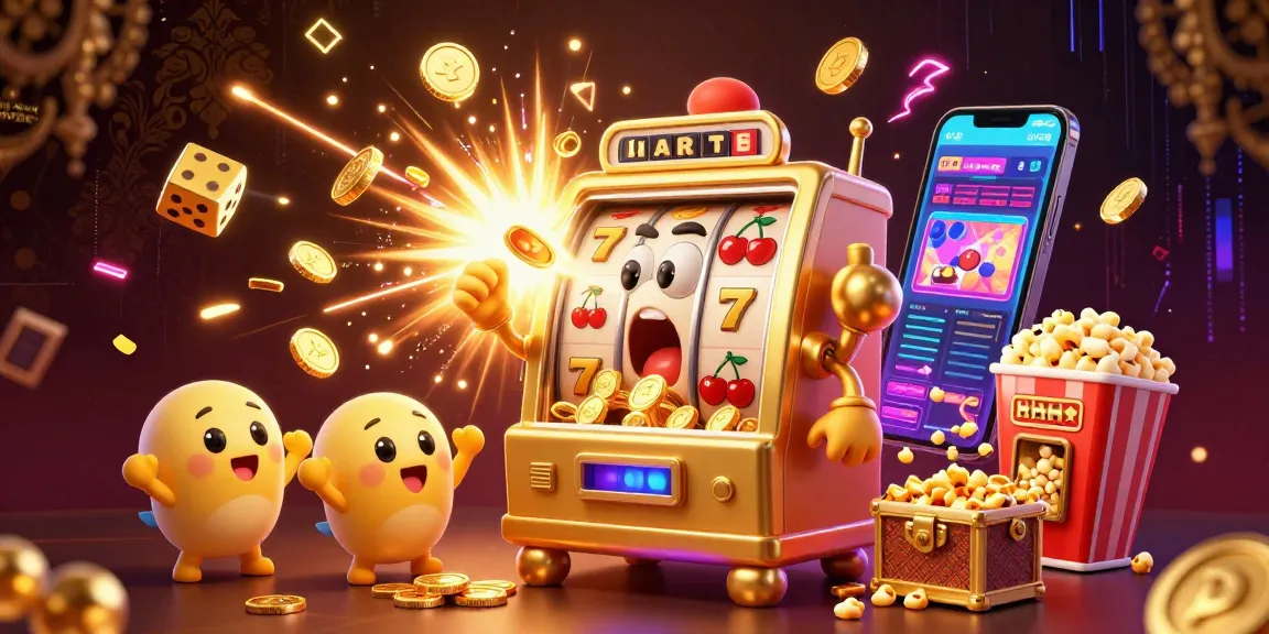Win with link alternatif sbobet as a joyful slot machine hits a jackpot amidst vibrant casino elements in a festive scene.
