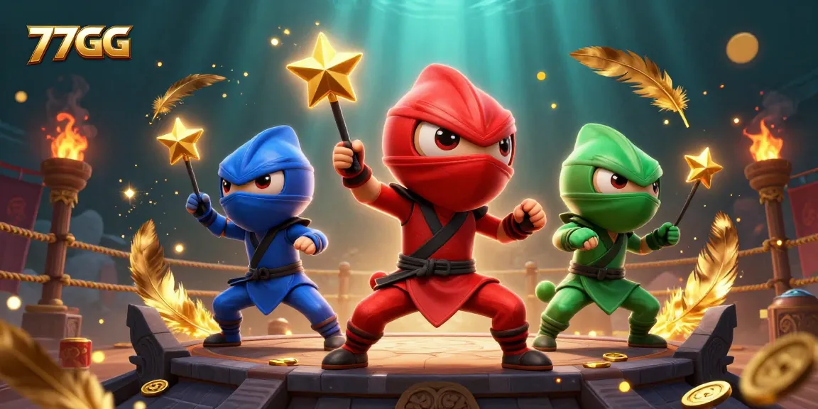 Join the thrilling action at 77GG, featuring ninja chameleons in a dynamic 3D casino scene.