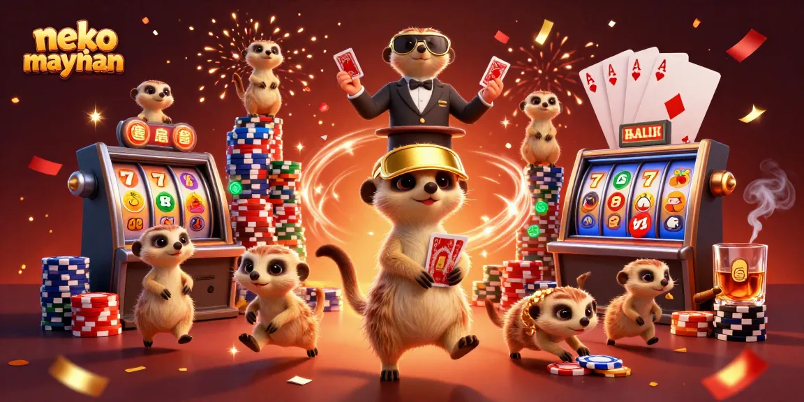 Experience the excitement of neko may mắn as meerkats run a vibrant casino with slot games and colorful chips.