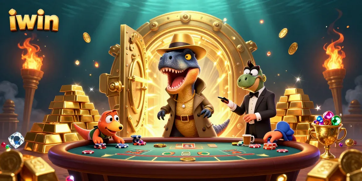 Experience thrilling action at iwin with a velociraptor card counter at a blackjack table.