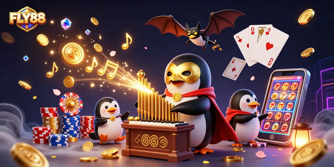 Experience the thrill of FLY88's vibrant casino world with dazzling coins and festive gaming elements.