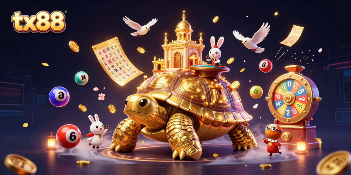 Engage with tx88's thrilling gaming experience featuring a golden tortoise casino and dynamic lottery elements.
