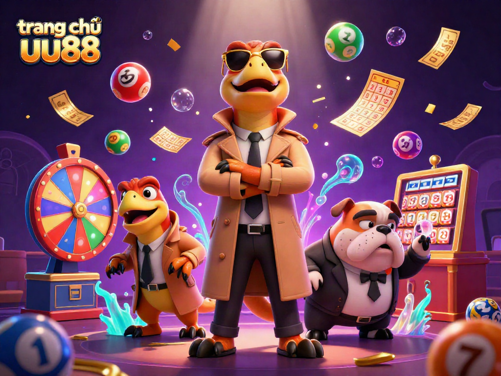 trang chủ uu88 vibrant lottery game scene with raptors and casino elements