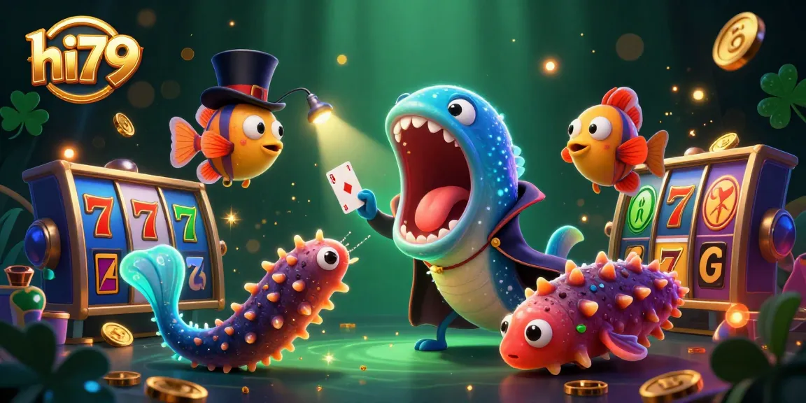Experience thrilling casino magic at hi79 with a bioluminescent eel and anglerfish performing tricks.