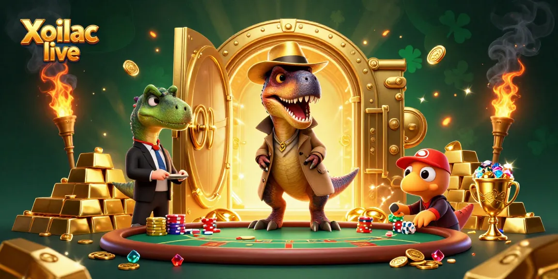 Xoilac live showcases a victorious velociraptor card counter at a vibrant blackjack table, highlighting thrilling casino action.