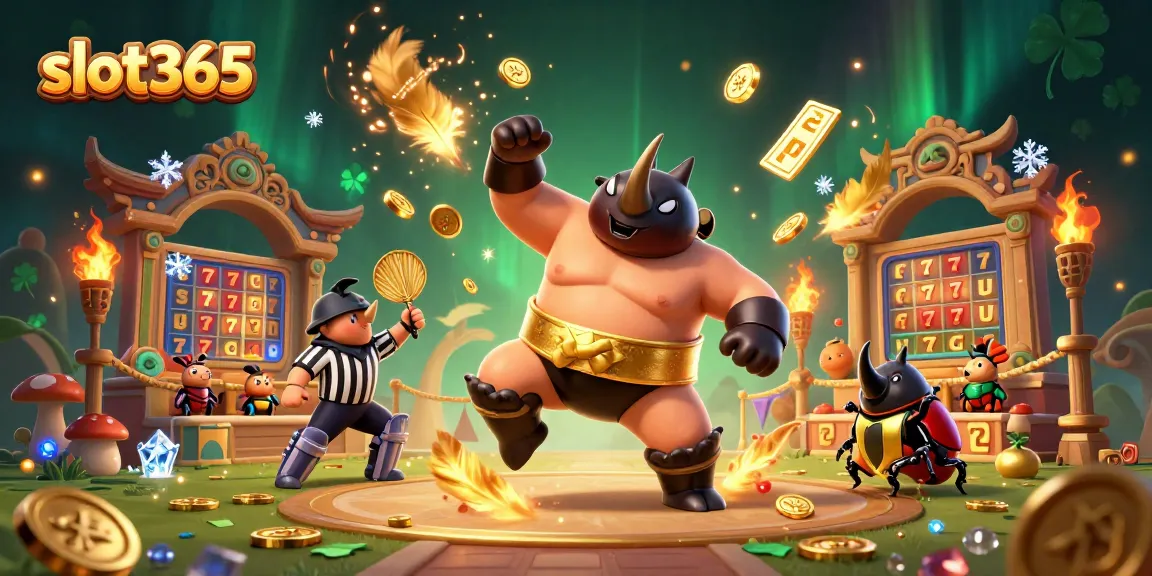 Join the action at slot365 as the sumo champion beetle stomps and sends coins flying in a vibrant casino arena.