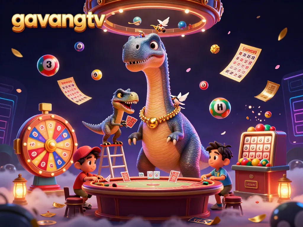 Join gavangtv for exciting poker action with colorful casino elements and animated characters.