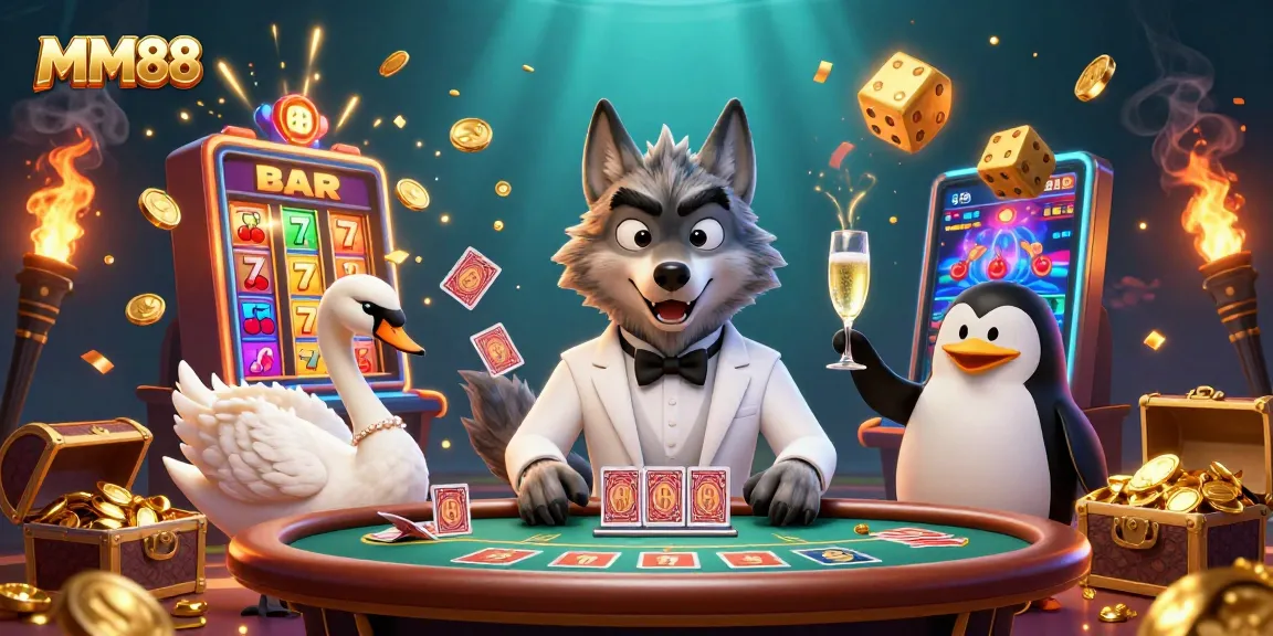 Experience the thrills of MM88 with an exciting 3D illustration of a vibrant casino scene.