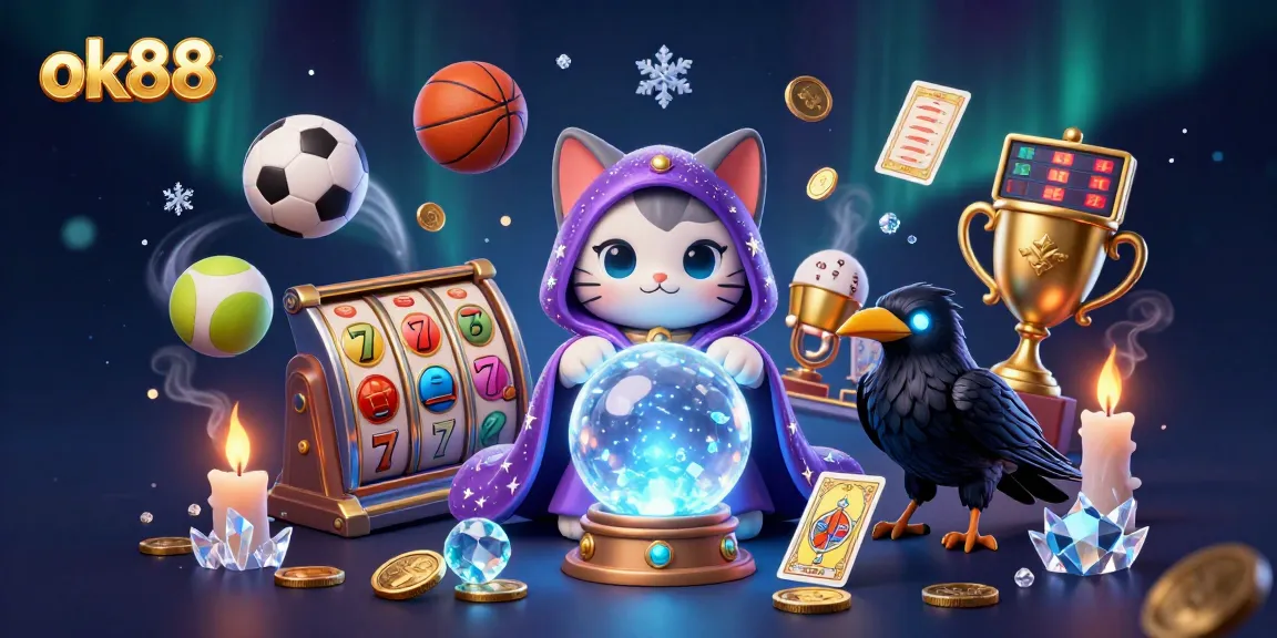 Experience thrilling gaming action with ok88, featuring a mystical cat and dynamic sports elements.