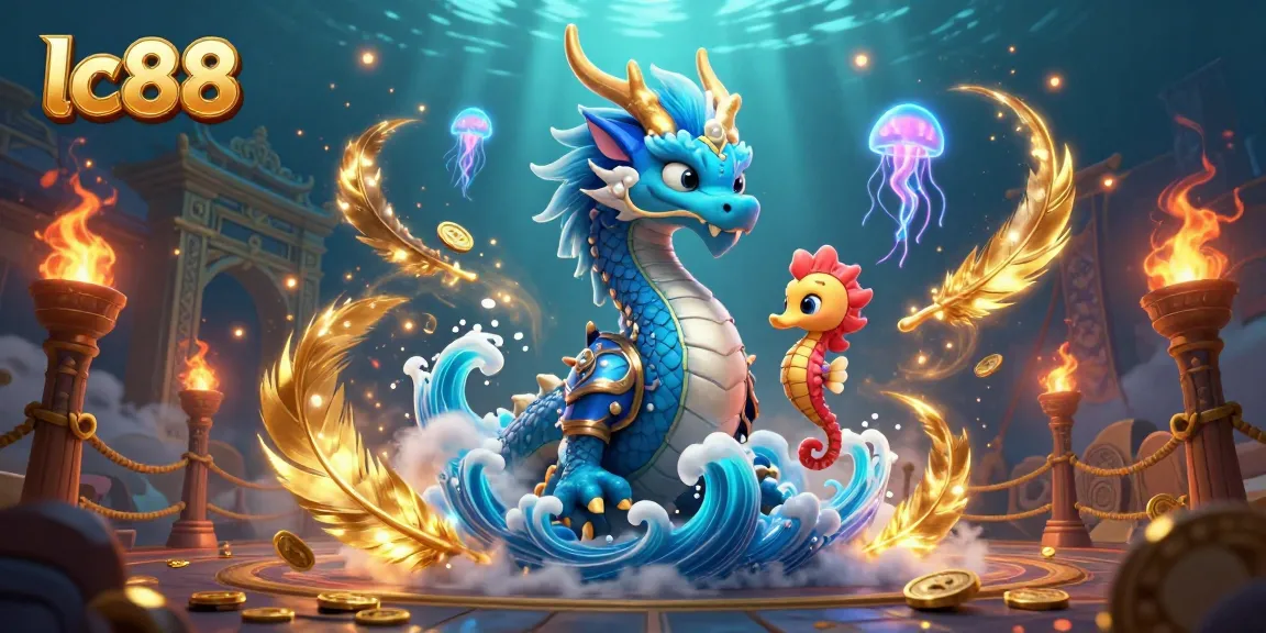 Play exciting games at lc88, featuring a majestic water dragon, seahorse knight, and glowing jellyfish!