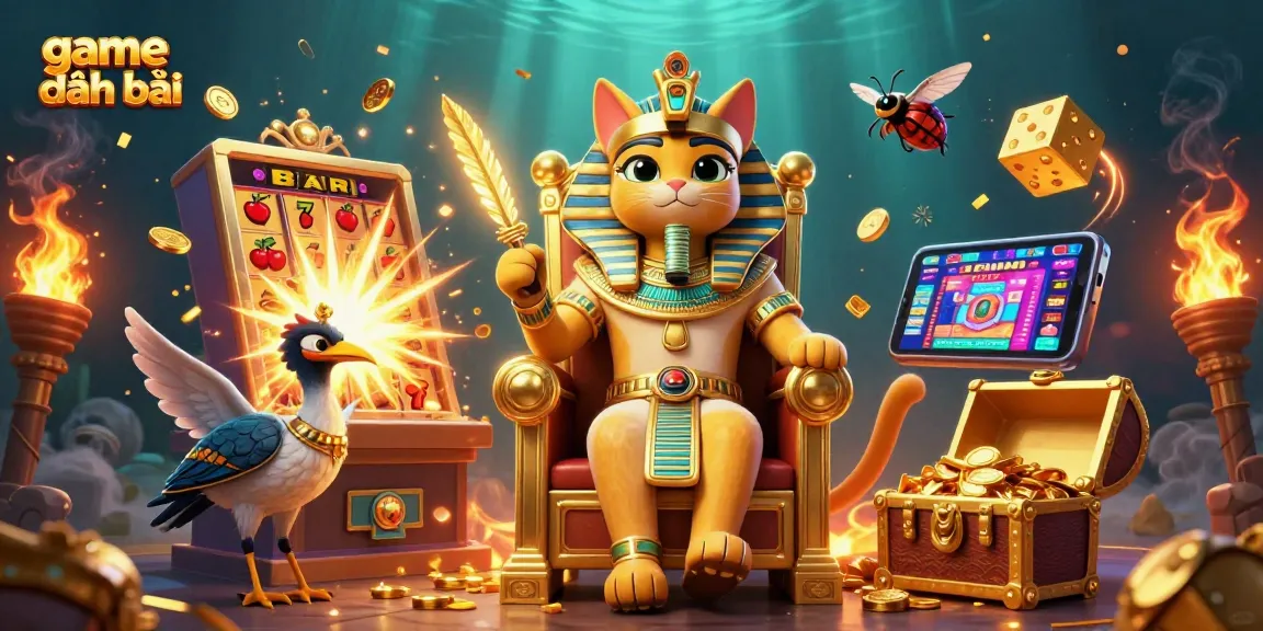 Experience exciting game đánh bài with colorful slot machines and casino elements in a lively atmosphere.