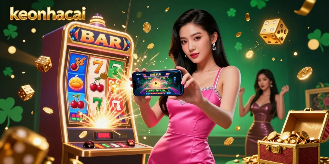 Experience the thrill of keonhacai with a vibrant casino scene featuring a stunning woman engaging with live dealer games.